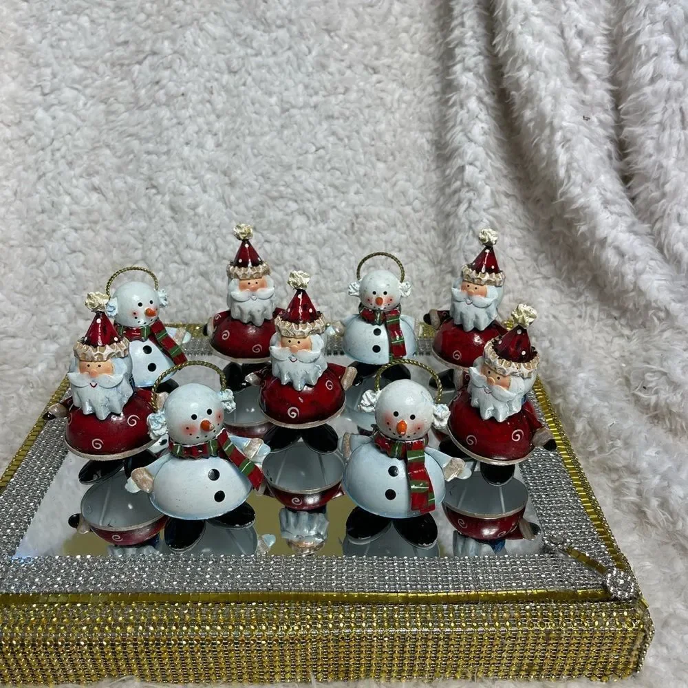 Home Interiors Set of 9 Santa and Snow Person Painted Metal Figurines